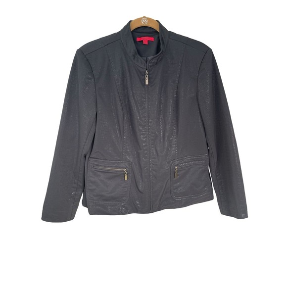 Joni B black crocodile print shiney‎ lined  jacket zippered pockets size PL - Picture 1 of 7